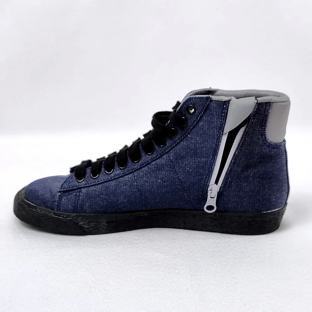 Nike ID Blazer High Top Sneakers Womens Size 9 Custom Denim Canvas Zebra‎ Swoosh
